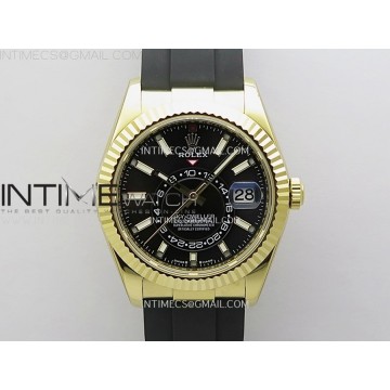 [ZF] 롤렉스 스카이드웰러 텅스텐 옐로우골드 블랙다이얼 블랙러버스트랩 Sky-Dweller 336238