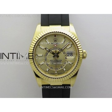 [ZF] 롤렉스 스카이드웰러 텅스텐 옐로우골드 골드다이얼 블랙러버스트랩 Sky-Dweller 336238