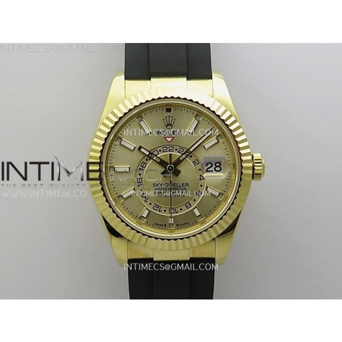 [ZF] 롤렉스 스카이드웰러 텅스텐 옐로우골드 골드다이얼 블랙러버스트랩 Sky-Dweller 336238