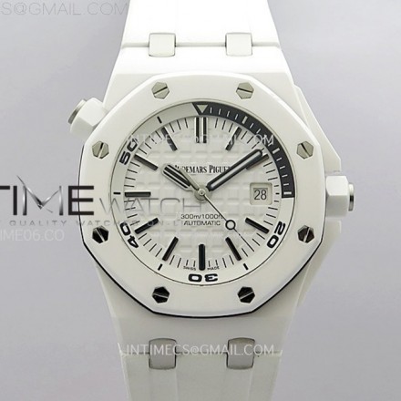[ZF] 오데마피게 로얄오크 오프쇼어 다이버 15707 화이트세라믹 화이트다이얼 화이트러버스트랩 Royal Oak Offshore Diver 15707