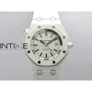 [ZF] 오데마피게 로얄오크 오프쇼어 다이버 15707 화이트세라믹 화이트다이얼 화이트러버스트랩 Royal Oak Offshore Diver 15707