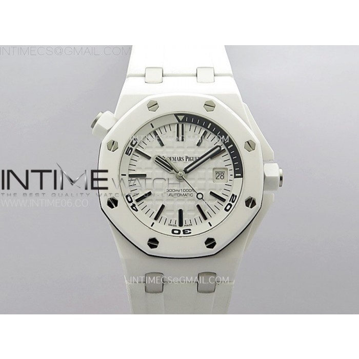 [ZF] 오데마피게 로얄오크 오프쇼어 다이버 15707 화이트세라믹 화이트다이얼 화이트러버스트랩 Royal Oak Offshore Diver 15707
