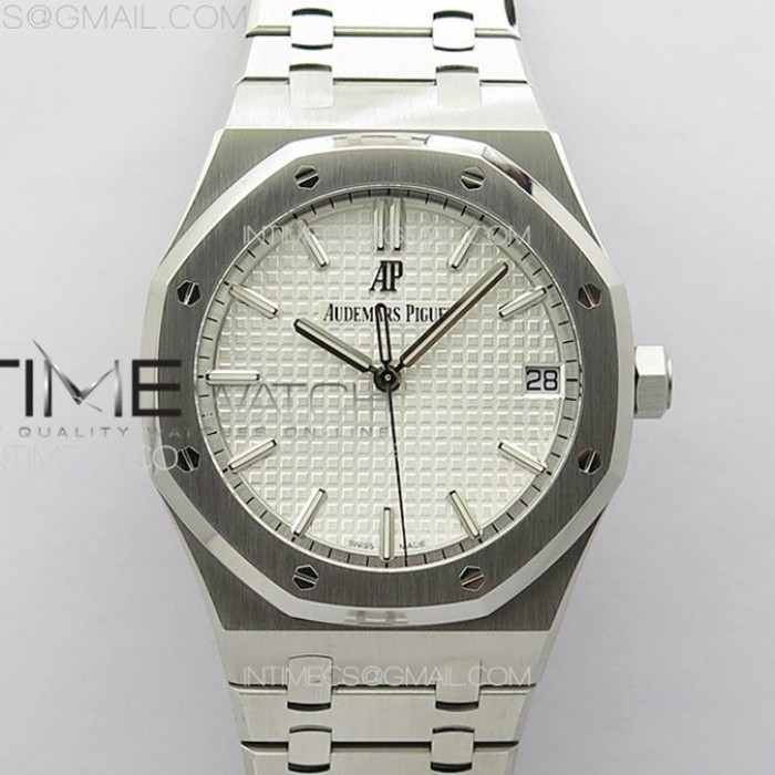 royaloak41mm15500sszf11besteditionwhitetextureddialonssbraceleta4302superclonev31