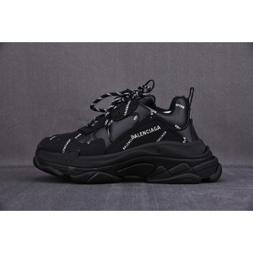 [ZH] 발렌시아가 트리플S 스니커즈 올오버 로고 블랙 (남여공용)