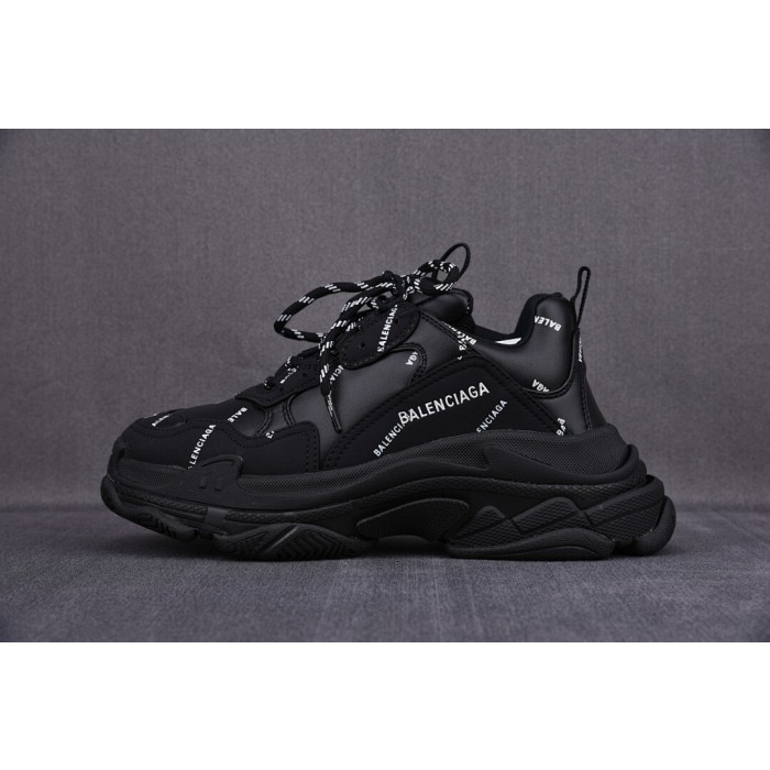 [ZH] 발렌시아가 트리플S 스니커즈 올오버 로고 블랙 (남여공용)