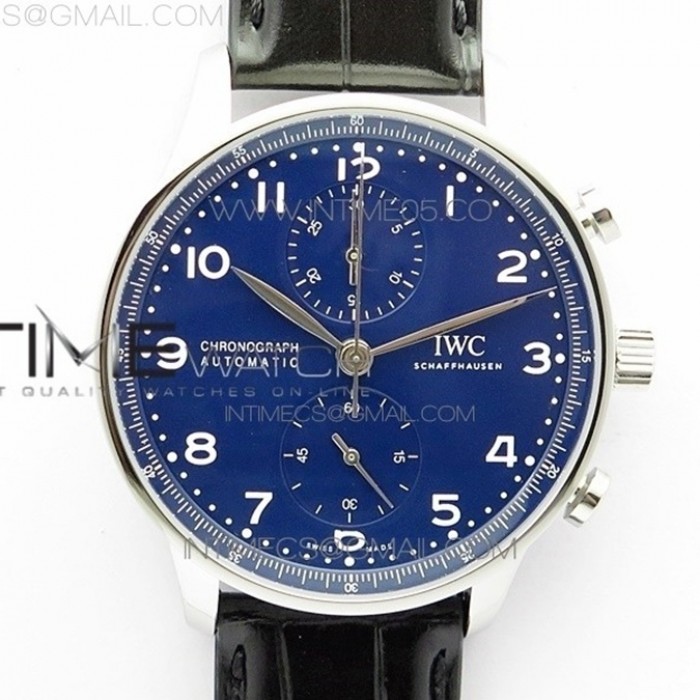 portugieserchronographedition150yearsiw371601zf11besteditionbluedialonblackleatherstrapa7750slimmovement