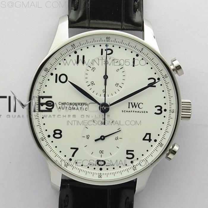 portugieserchronographedition150yearsiw371602zf11besteditionwhitedialonblackleatherstrapa7750slimmovement1