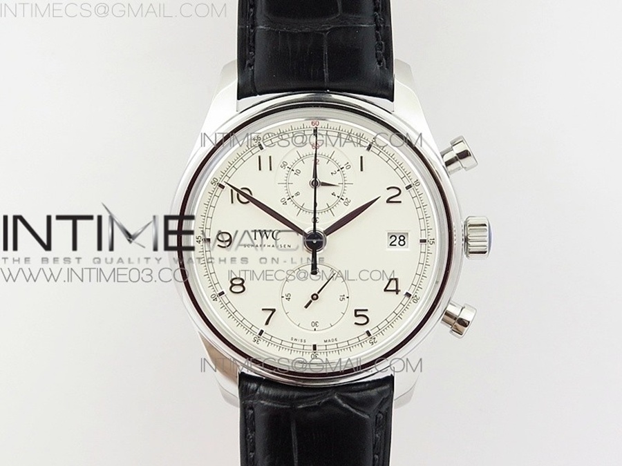 [ZF] IWC 포르투기저 크로노 클래식42 IW390403 화이트다이얼 블랙가죽스트랩 A7750