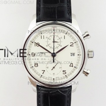 [ZF] IWC 포르투기저 크로노 클래식42 IW390403 화이트다이얼 블랙가죽스트랩 A7750
