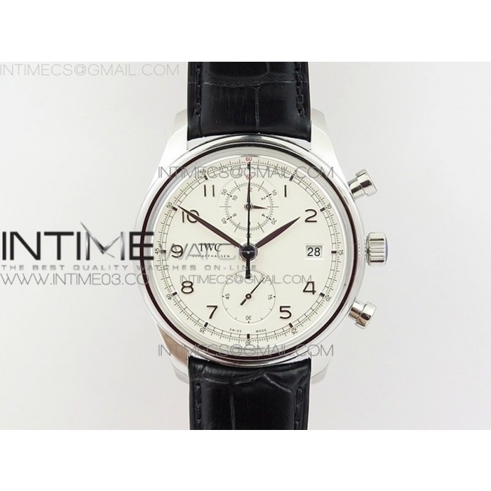 [ZF] IWC 포르투기저 크로노 클래식42 IW390403 화이트다이얼 블랙가죽스트랩 A7750