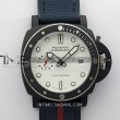 pam1543lunarossasubmersible44mmceramicvsf11besteditionwhitedialonbluefabricstrapp9001