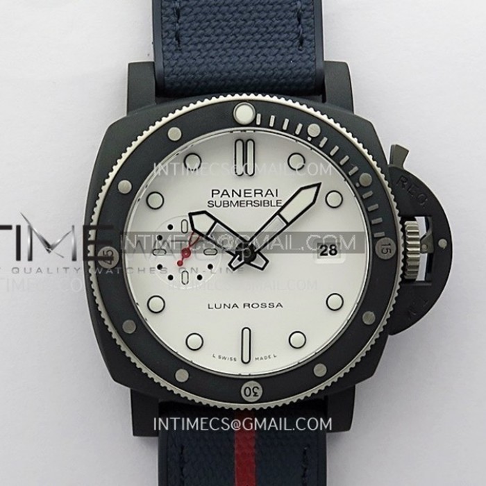 pam1543lunarossasubmersible44mmceramicvsf11besteditionwhitedialonbluefabricstrapp9001