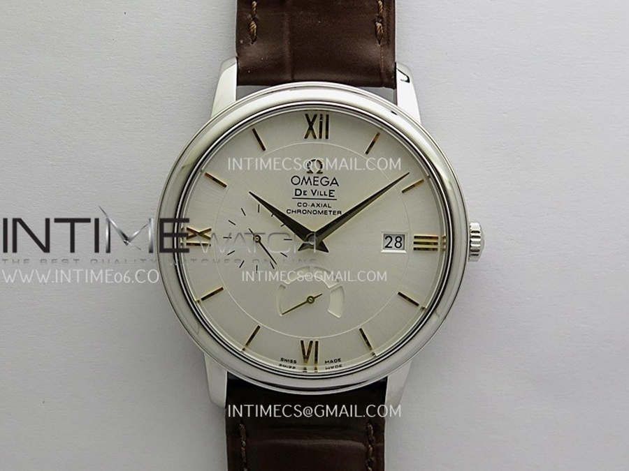 [ZF] 오메가 드빌 프레스티지 화이트다이얼 골드인덱스 브라운가죽스트랩