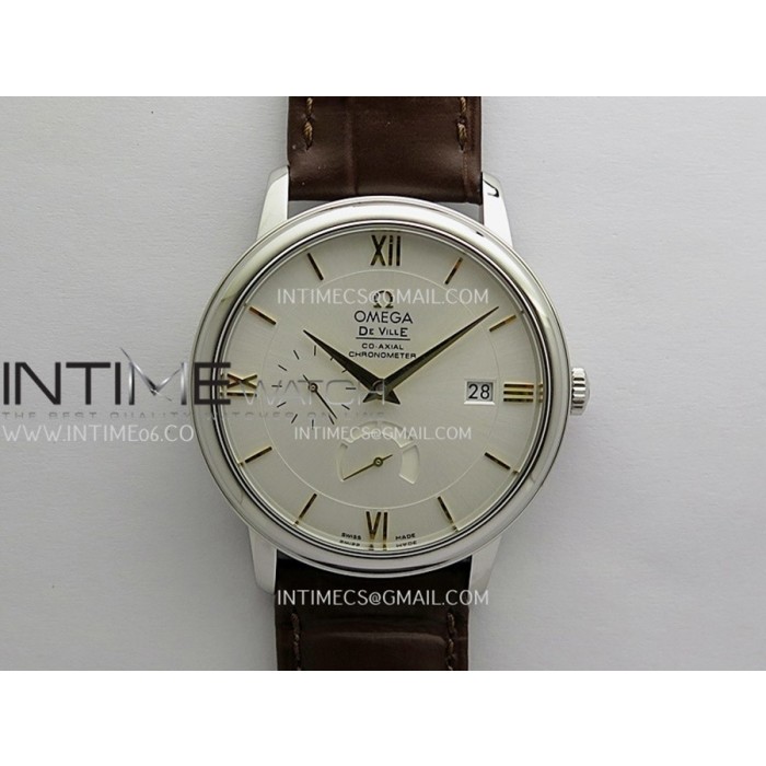 [ZF] 오메가 드빌 프레스티지 화이트다이얼 골드인덱스 브라운가죽스트랩