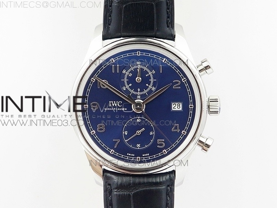 [ZF] IWC 포르투기저 크로노 클래식42 IW390406 블루다이얼 블랙가죽스트랩 A7750