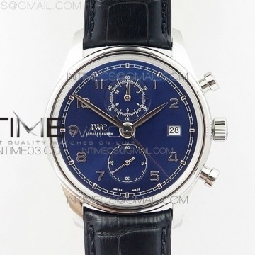 [ZF] IWC 포르투기저 크로노 클래식42 IW390406 블루다이얼 블랙가죽스트랩 A7750