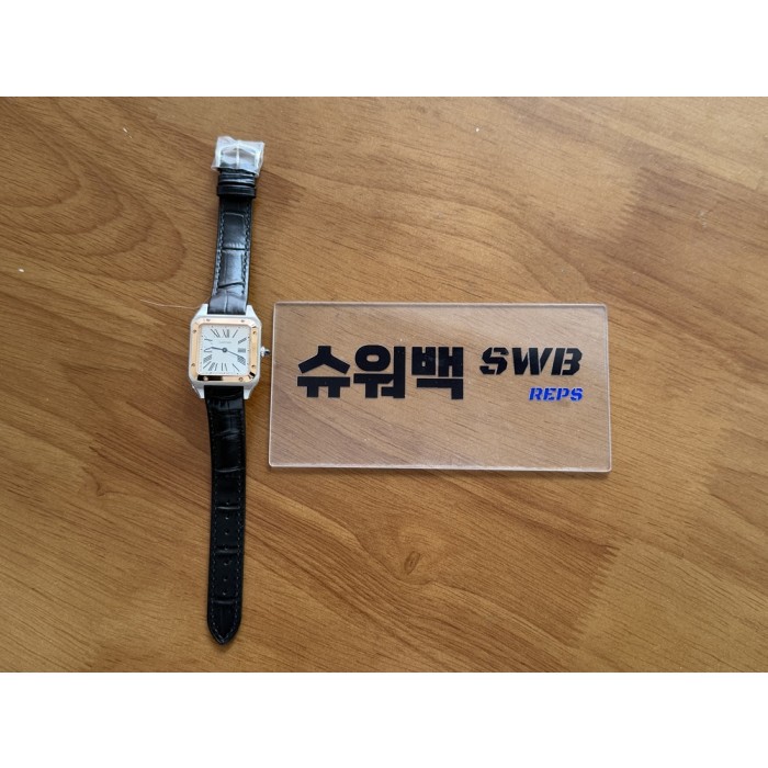 [AF] 까르띠에 산토스 뒤몽 27.5미리 로즈골드콤비 실버다이얼 그레이악어가죽스트랩-SWB17