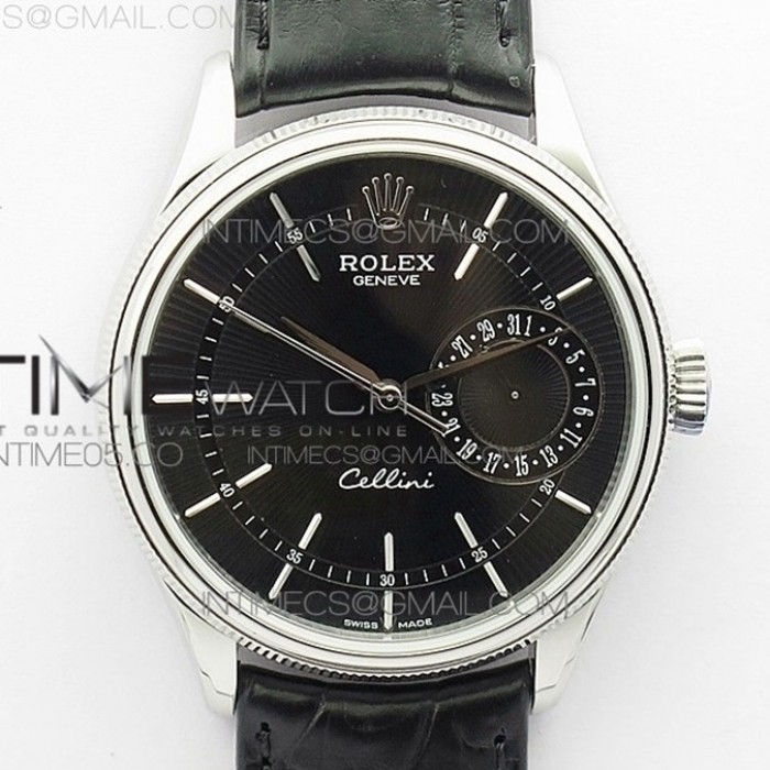 cellini50519realdatessbpbesteditionblackdialsticksmarkersonblackleatherstrapsa31651