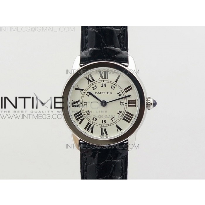 [K11F] 롱드솔로 스몰 29미리 화이트다이얼 블랙악어가죽스트랩