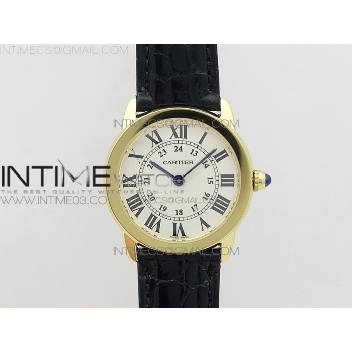 [K11F] 롱드솔로 스몰 29미리 화이트다이얼 옐로우골드금통 블랙가죽스트랩