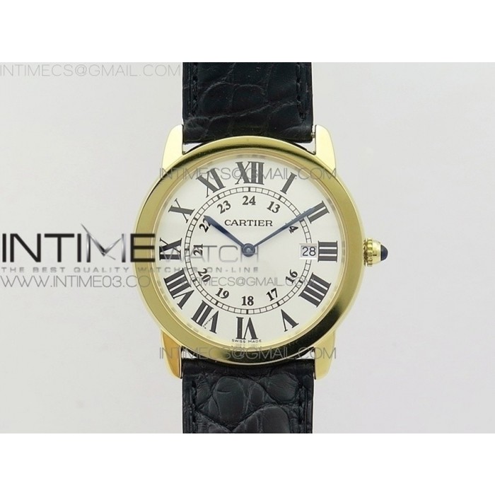 [K11F] 롱드솔로 미듐 36미리 화이트다이얼 옐로우골드금통 블랙악어가죽스트랩