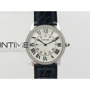 [K11F] 롱드솔로 미듐 36미리 화이트다이얼 다이아베젤 블랙악어가죽스트랩