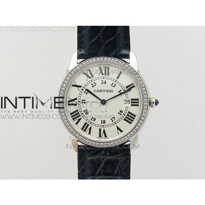 [K11F] 롱드솔로 미듐 36미리 화이트다이얼 다이아베젤 블랙악어가죽스트랩