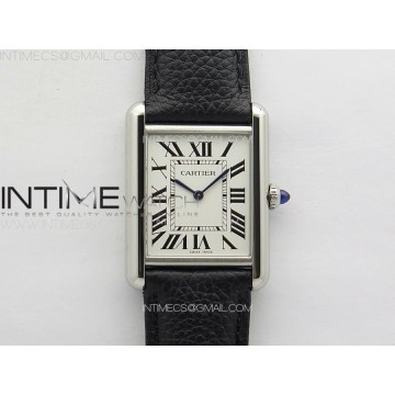 [K11F] 까르띠에 탱크 머스트 25.5mm 라지 화이트다이얼 블랙가죽스트랩