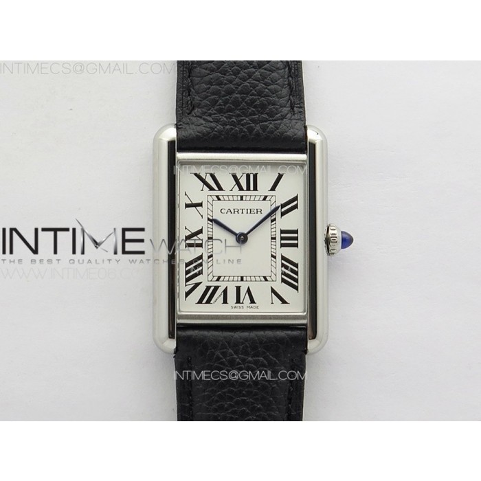 [K11F] 까르띠에 탱크 머스트 25.5mm 라지 화이트다이얼 블랙가죽스트랩